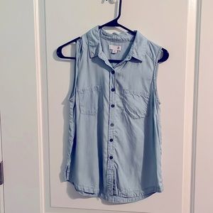 Blue button down tank top